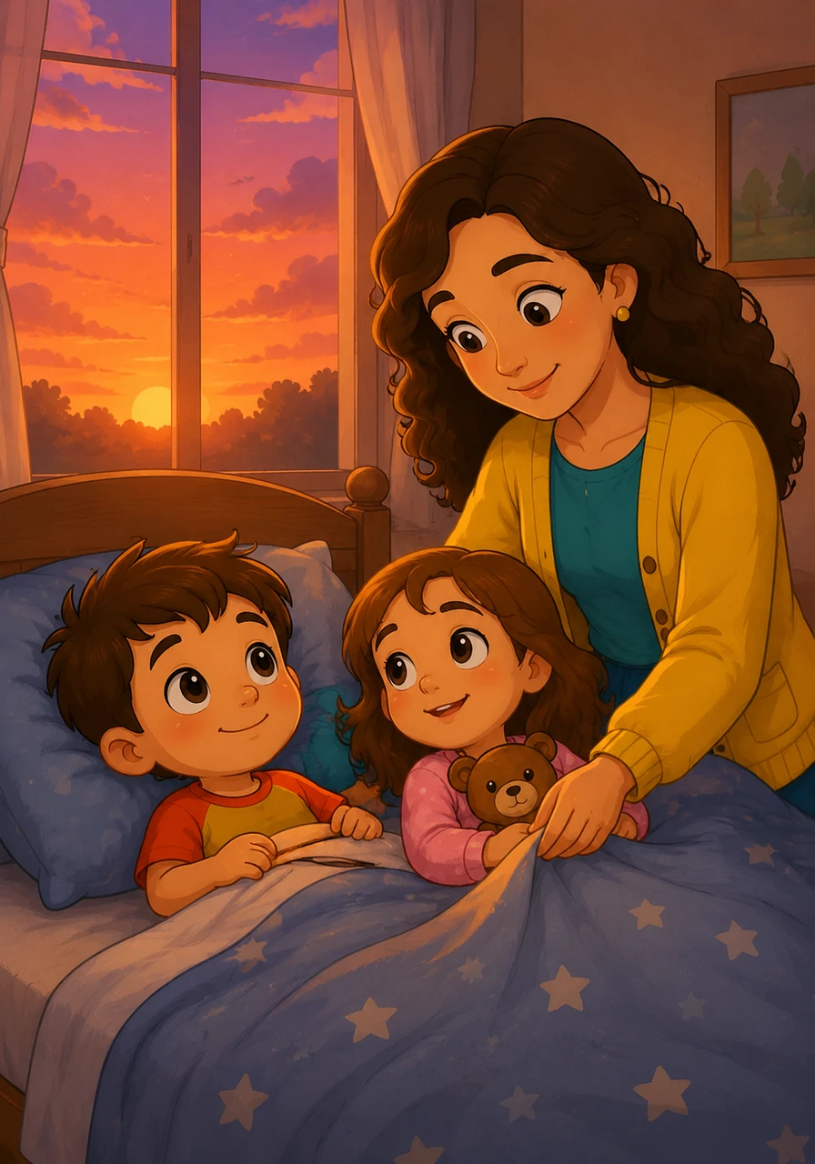 As the sun sets in hues of orange and violet, Clara tucks her children into bed, sharing three things they are grateful for from the day. She realizes that by managing her own inner weather, she has created a safe, warm harbor for her family to grow.