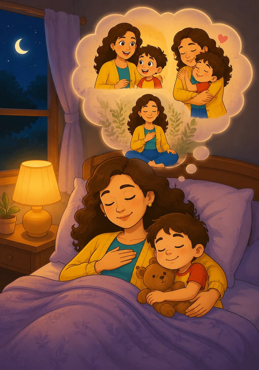 In the quiet of the night, Clara reflects on her journey, knowing that being a better mother starts with being a kinder mother to herself. She falls asleep with a peaceful heart, ready to meet tomorrow not as a perfect woman, but as a present and loving one.