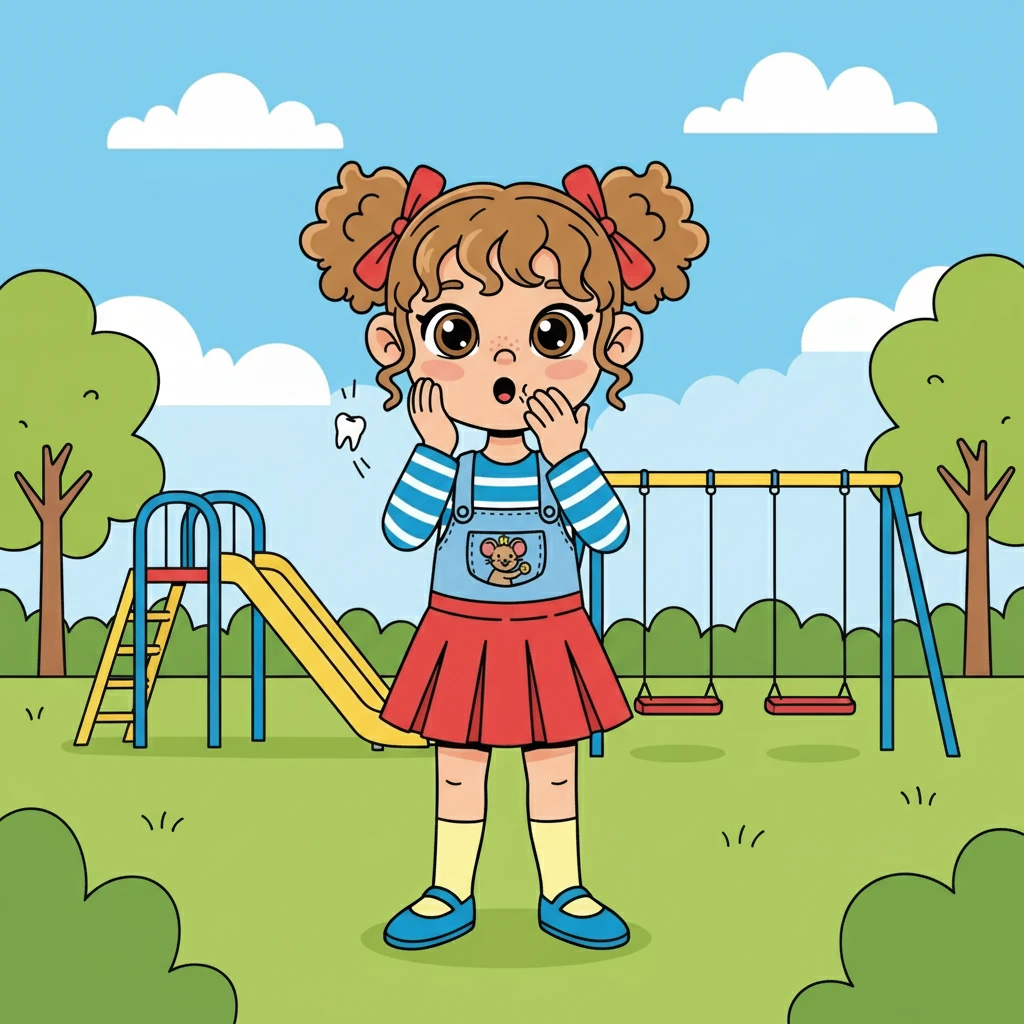 Zoé, une petite fille aux cheveux blonds et aux yeux pétillants, sentait sa dent de lait bouger. Elle jouait joyeusement, mais la petite dent était décidément capricieuse. Soudain, un craquement, et la dent tomba !