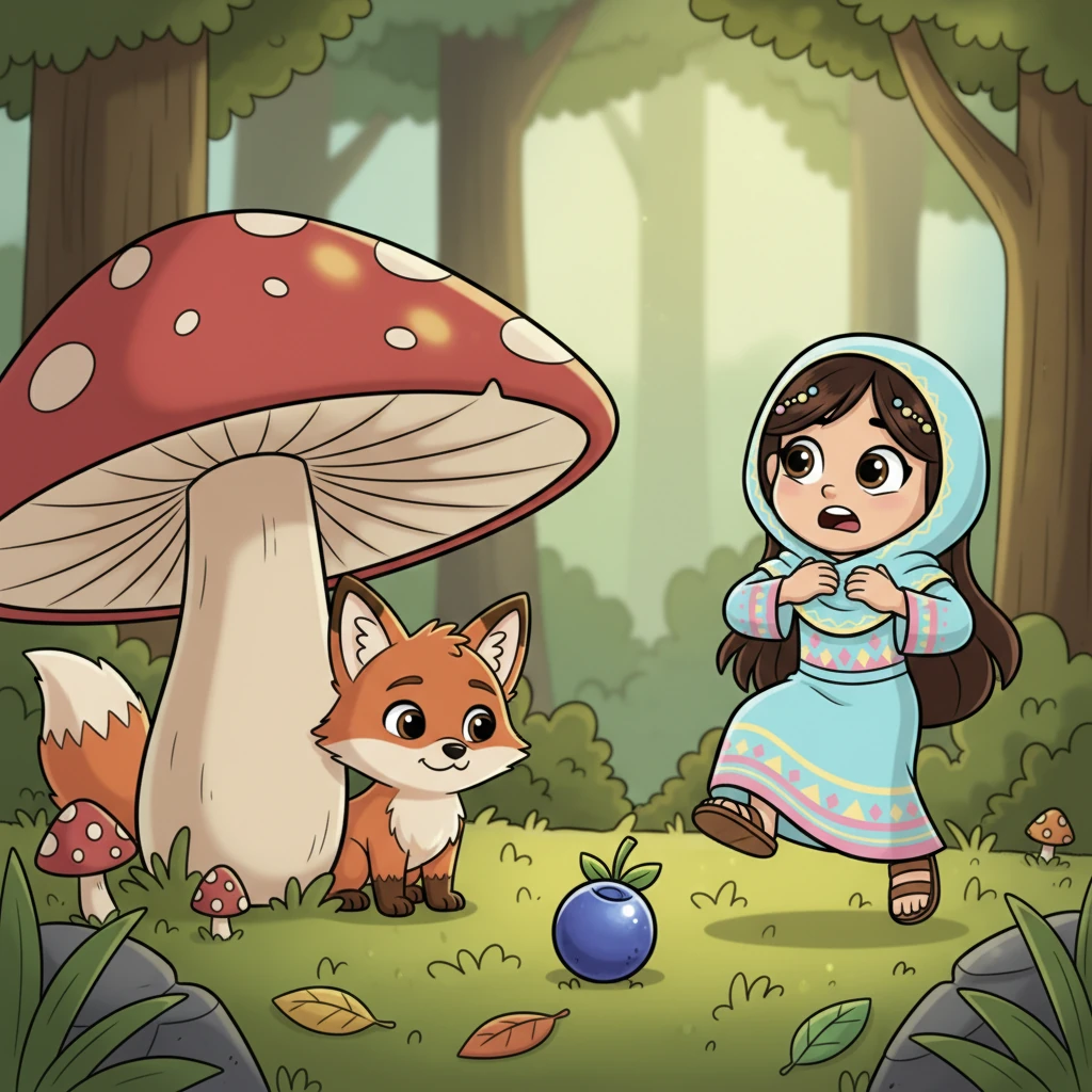 تشعر ليلي بالخوف في البداية وتقفز بعيدًا، لكن فلفل يترك لها حبة توت لامعة وجدها كبادرة صداقة. ثم يختبئ خلف فطر كبير.