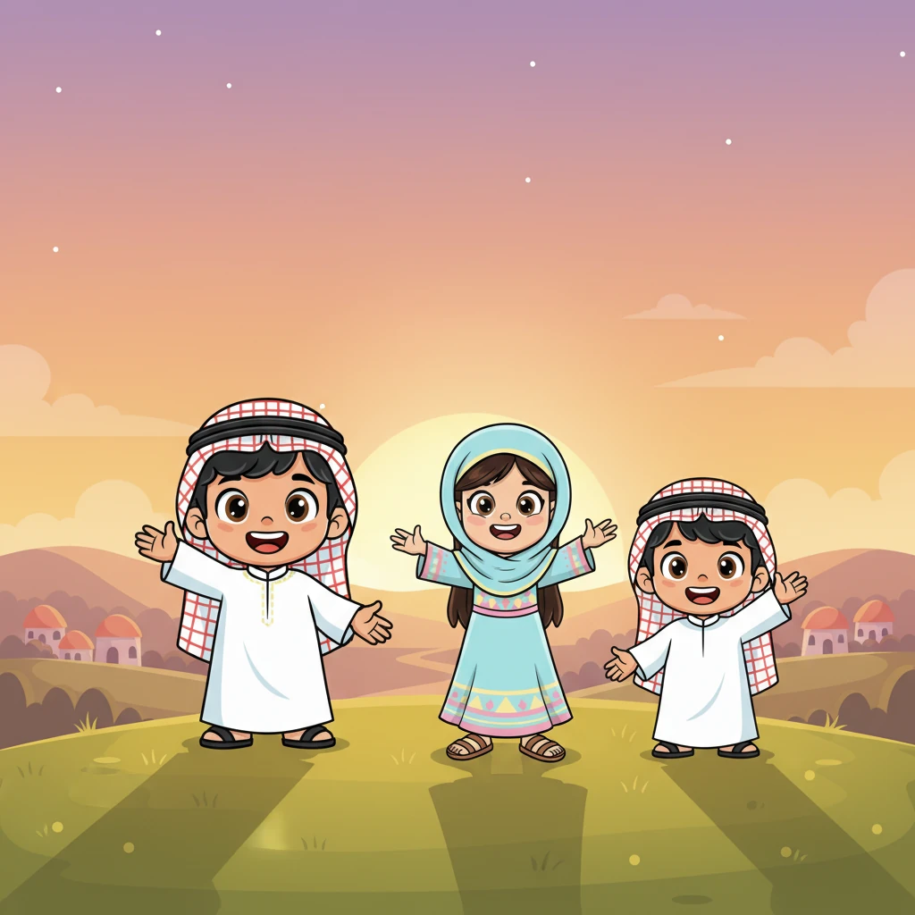 مع غروب الشمس، يلوح فلفل وليلي وبيب وداعًا، واعدين بلقاء آخر غدًا. قلوبهم مليئة بالفرح ودفء الصداقات الجديدة.