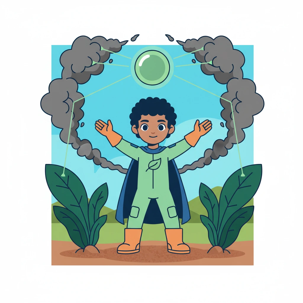 Pip loved to breathe the fresh air, but sometimes he saw yucky smoke making the sky cloudy. He learned that leafy green plants are like nature's vacuum cleaners, sucking up the bad stuff to keep our air clean and clear for everyone.