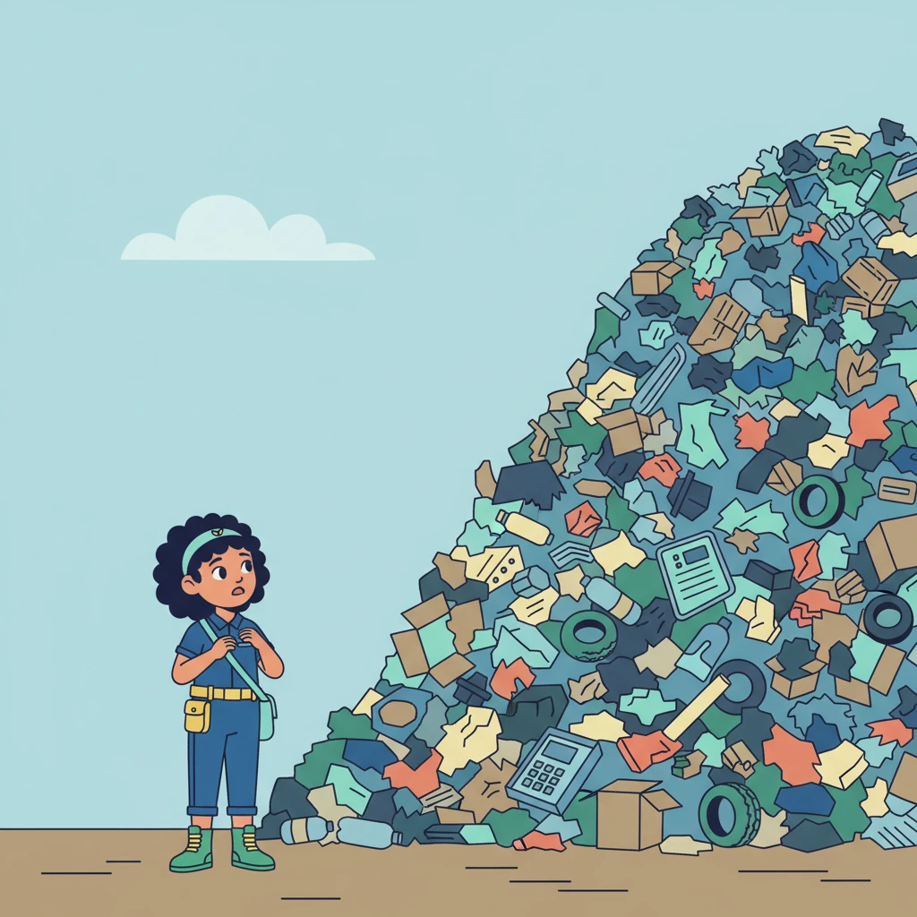 One day, Pip saw a giant hill made of discarded things. This was a landfill, where trash goes when we throw it away, and it doesn't just disappear. It showed Pip how important it is to think about where our things go.