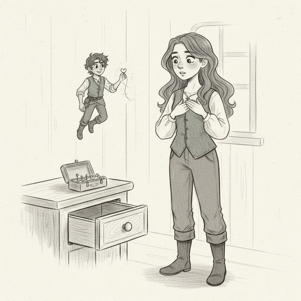 The Jack card playfully winks, and Lily suddenly remembers her small sewing kit in a drawer. He seems to encourage her to find the right tools with a cheerful spirit. His cleverness inspires her to act with a light heart.