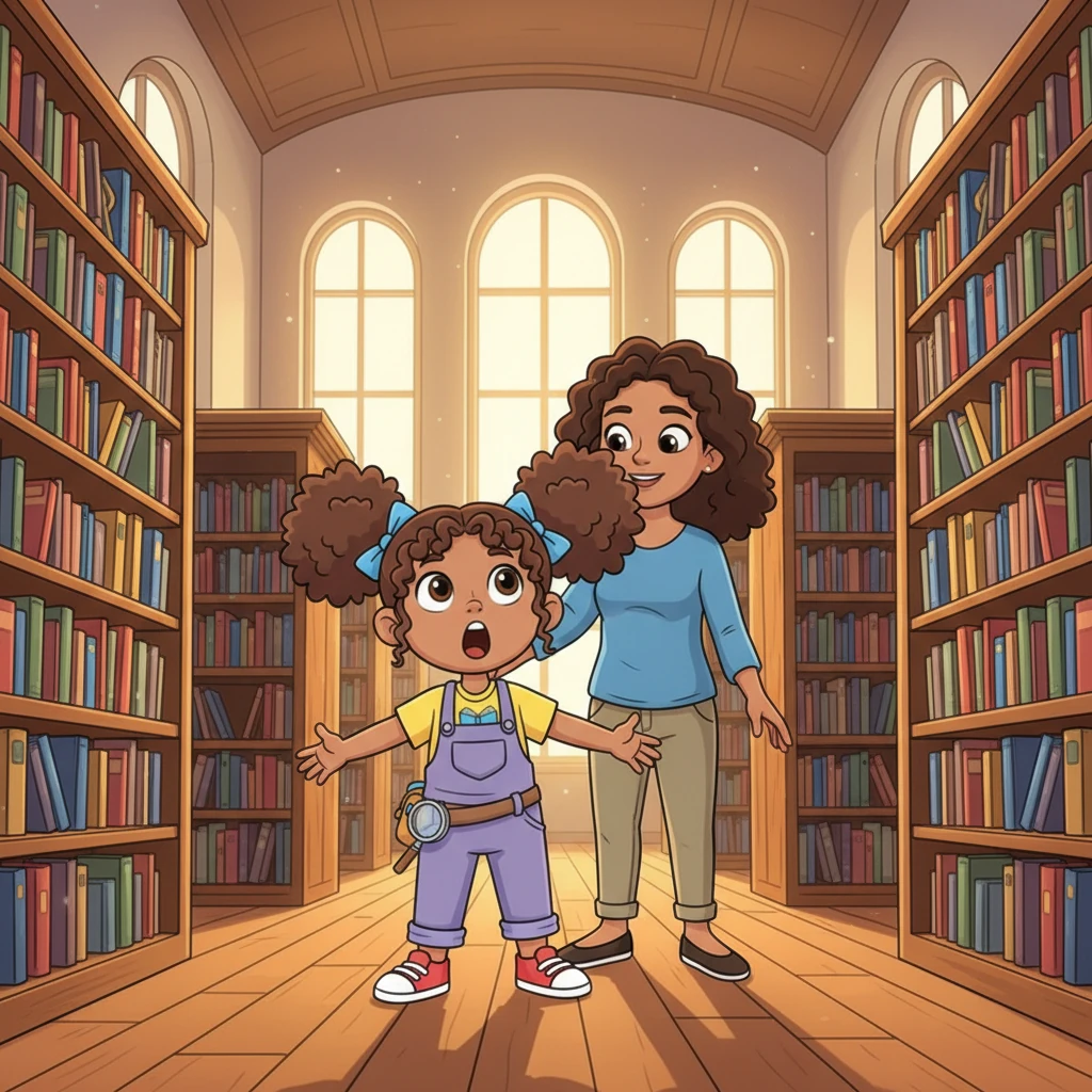 One sunny afternoon, Lily's mom took her to the grand town library. Her jaw dropped as she gazed at towering shelves filled with countless books, each one promising a new story to explore. It was a treasure trove of knowledge and imagination, a place she knew she'd visit often.