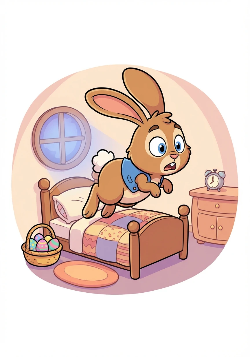 Runny the Easter Bunny woke up with a start! The sun wasn't up yet, but he knew he had a very important job to do. He hopped out of bed, ready to hide all the Easter eggs!