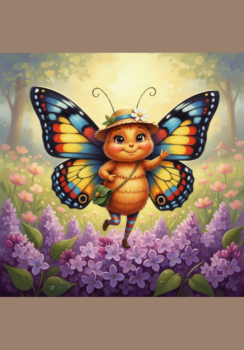 Bella the Butterfly flutters her large, blue wings gracefully. She dances through the air, landing softly on a cluster of sweet-smelling purple lilacs.