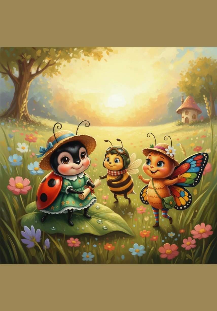 As the golden sun begins to set, the garden grows quiet and sleepy. The three best friends cuddle up on a soft mossy bed, dreaming of their next big adventure.