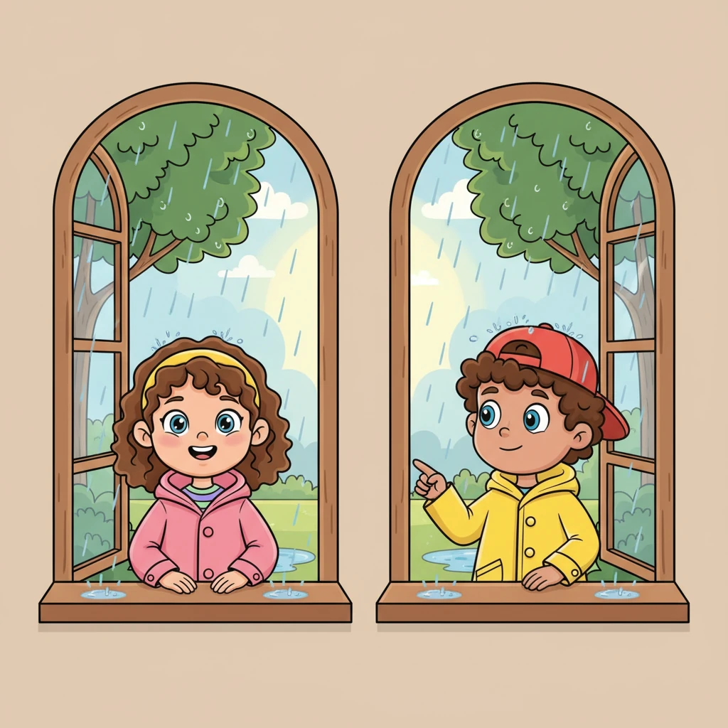 Suddenly, the wind softened, and the rain slowed to a gentle patter. It was the eye of the hurricane, a quiet moment in the middle of the big storm. Jane and Peter peered outside their windows, seeing a world briefly paused and glistening with rain.