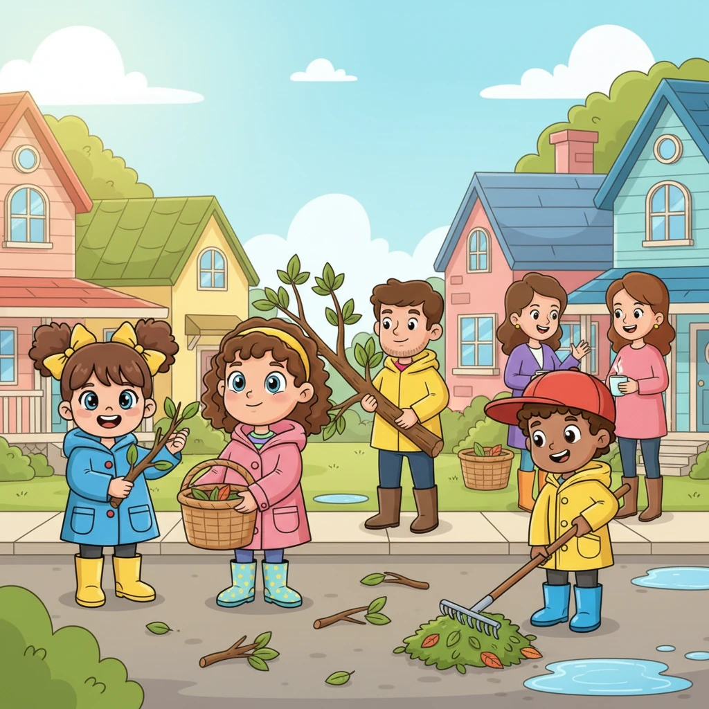 Neighbors emerged from their homes, blinking in the morning light. They greeted each other with warm smiles and helping hands, clearing branches and sharing stories of the night. Everyone worked together, making their street tidy and cheerful again.