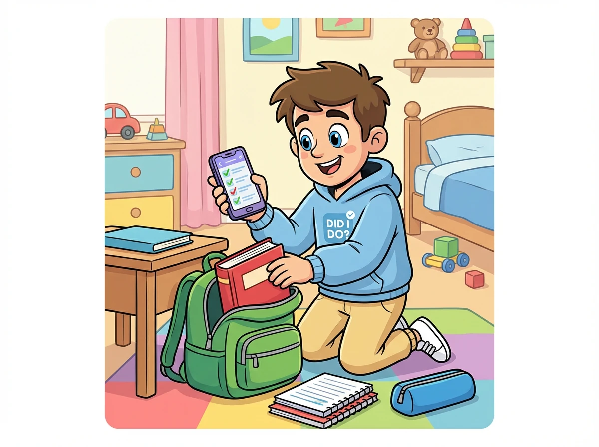 Следующая задача – собрать рюкзак в школу. Паша с помощью приложения проверяет, все ли он положил: учебники, тетради, пенал. Каждый раз, когда он кладет что-то в рюкзак, он отмечает это в приложении.