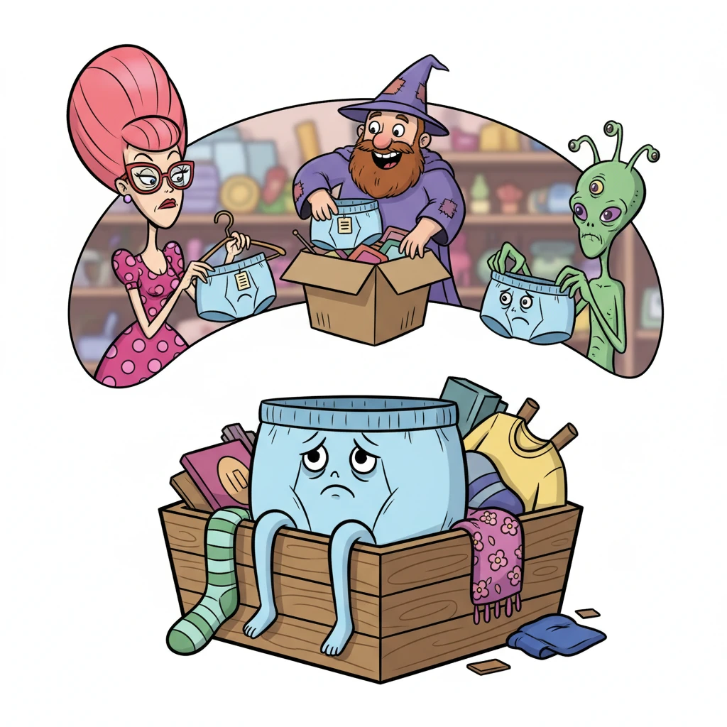 His journey continued, a relentless cycle of being resold, donated, and eventually ending up in various thrift shops. Barnaby, the unchanging panties, witnessed a parade of peculiar owners, each with their own unique and often unpleasant quirks. He longed for an end to his bizarre existence.