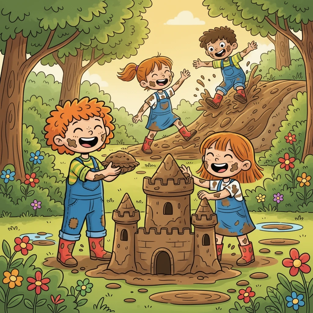 Covered head-to-toe in mud, Barnaby and Lily continued their adventures. They molded mud pies, built mud castles, and even had a mud-sliding competition. The world seemed a little more vibrant and alive in the midst of the mud.