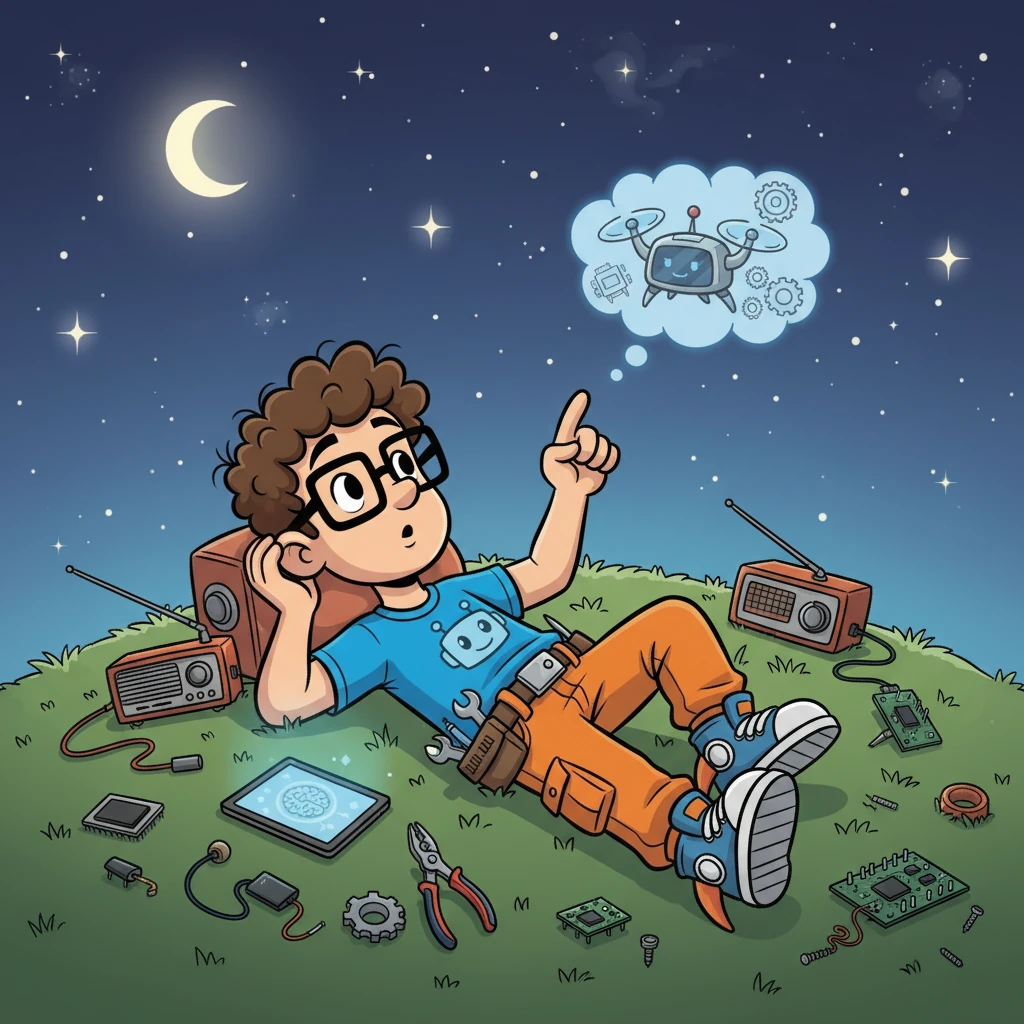 Vasco, a young boy with bright eyes and a curious mind, gazed at the stars, dreaming of a future where machines could understand and help humans. He loved to build things, taking apart old radios and tinkering with wires and circuits. His early experiments sparked a lifelong fascination with how things work, especially the inner workings of intelligence.