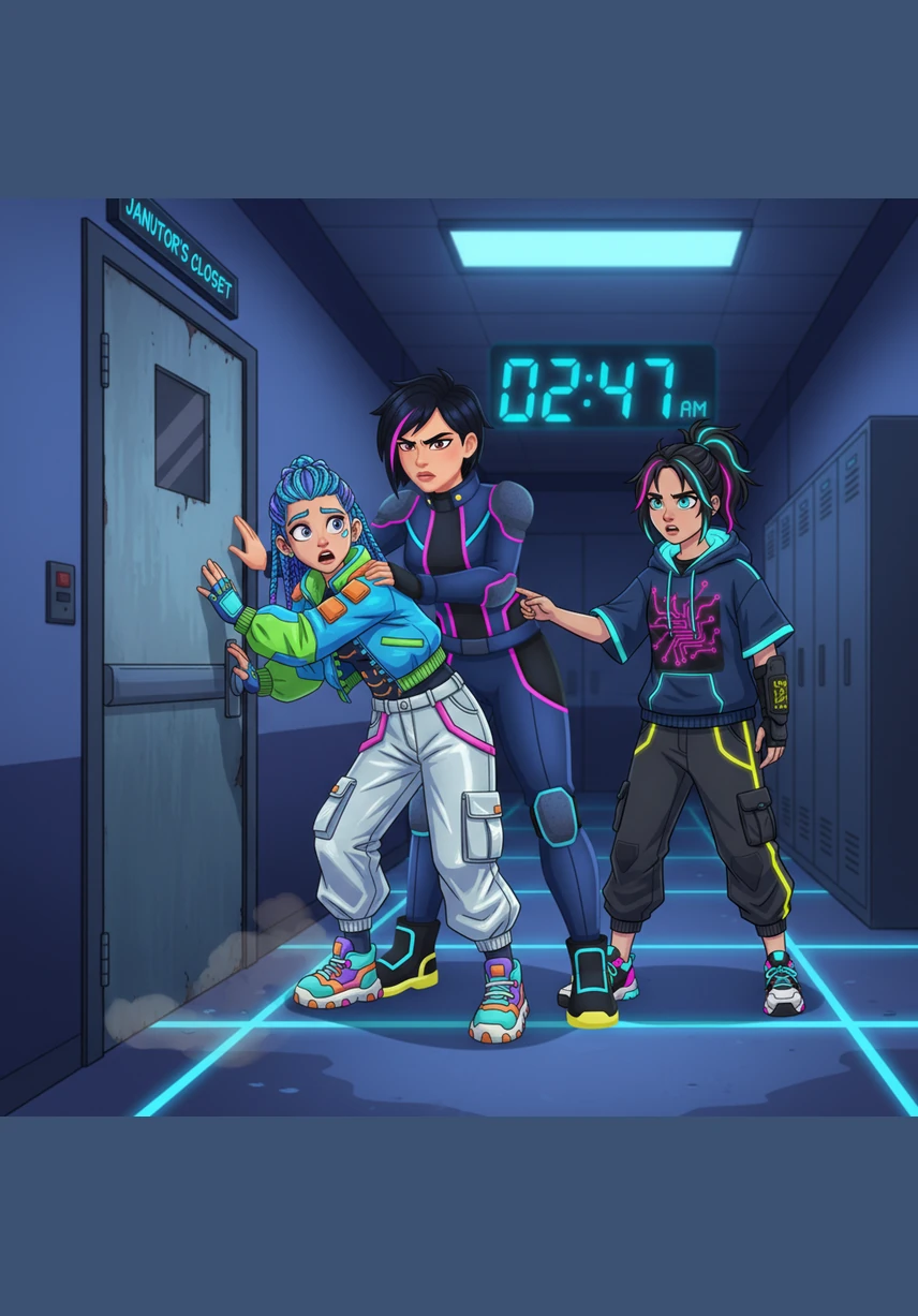 Miss Amara quickly ushered Mariam back into the hallway, her usual stern expression returning as she defended her private sanctuary. With a firm hand on the door, she reminded Mariam that students were strictly forbidden from entering the janitor's closet before slamming it shut with a loud bang.