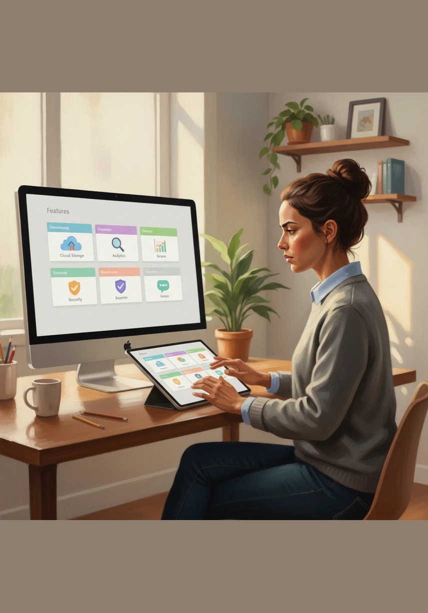 She organized the Features area into clean, organized cards that highlighted the site's unique offerings. Each service was presented with a delightful icon, making the complex information feel simple and attractive.
