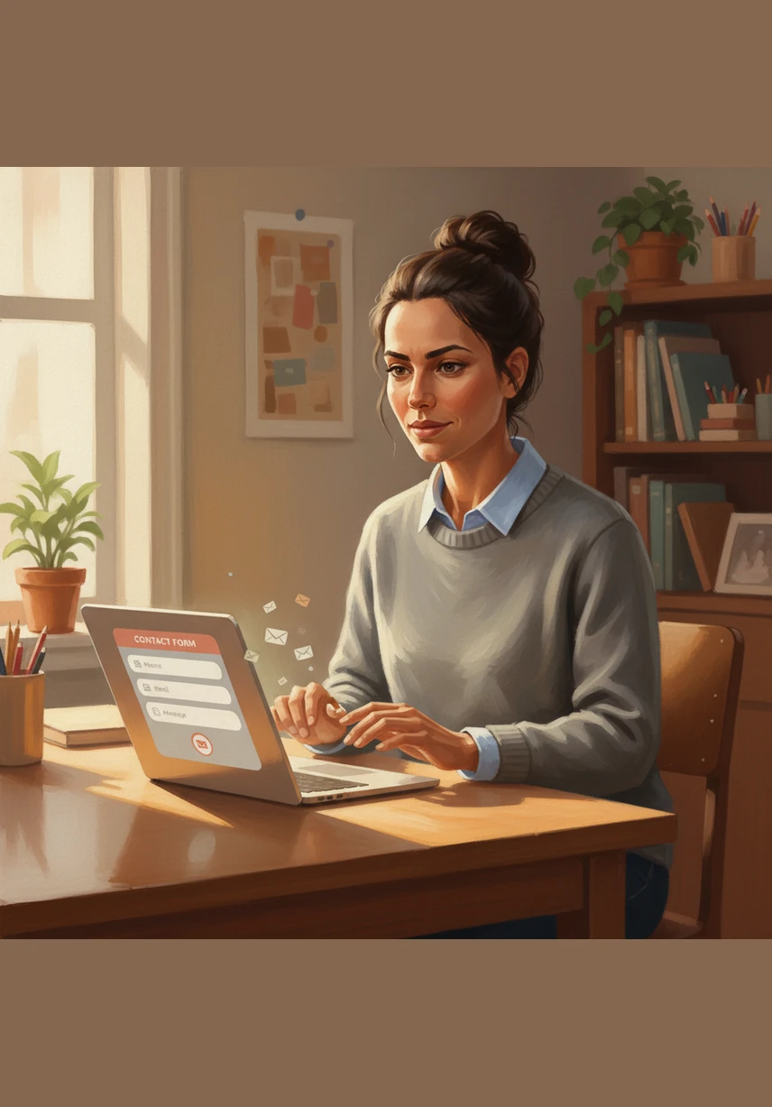 Near the bottom, she built a friendly contact form, a digital mailbox for messages and new friendships. It was a simple bridge connecting her creation to the voices of the outside world.