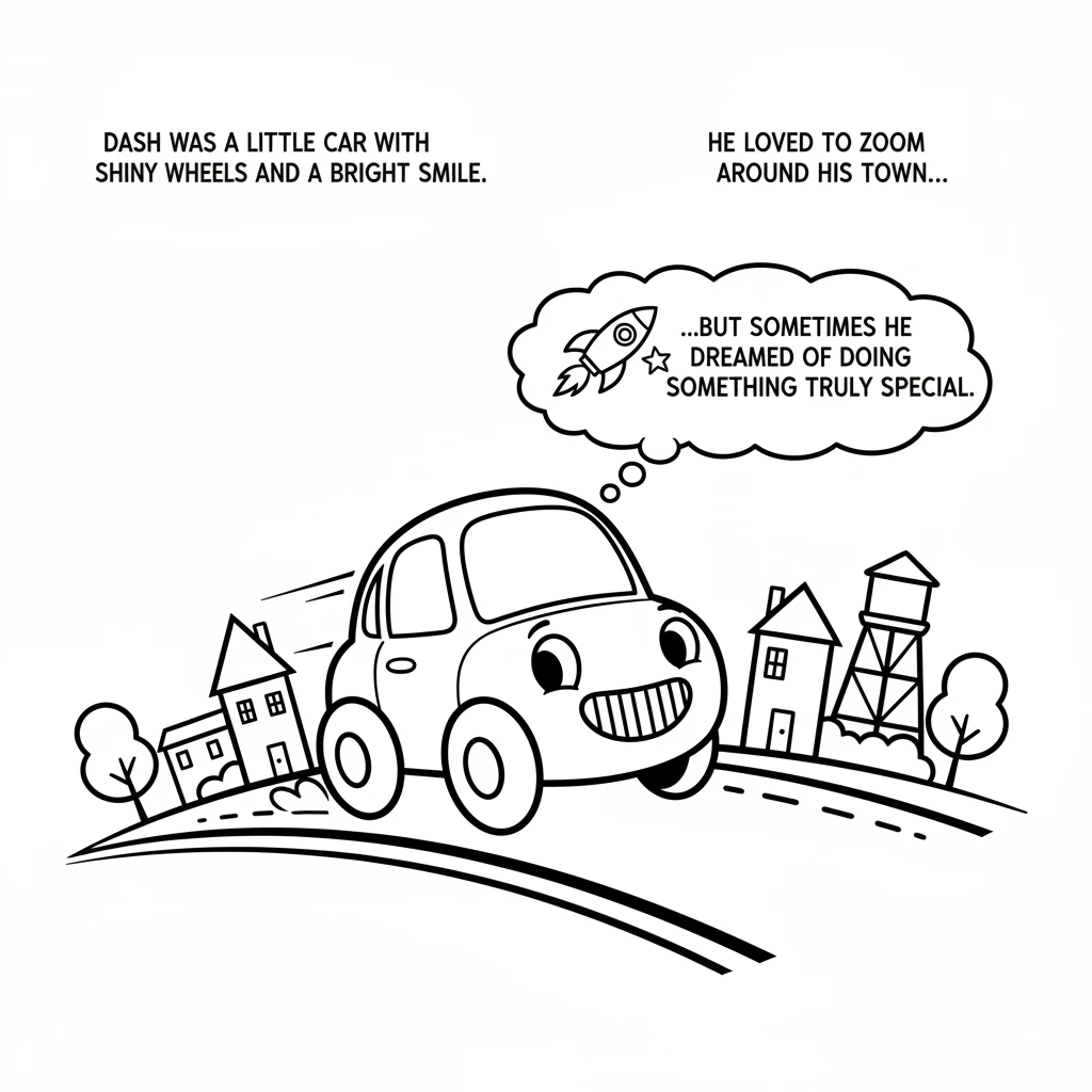 Dash was a little car with shiny wheels and a bright smile. He loved to zoom around his town, but sometimes he dreamed of doing something truly specia