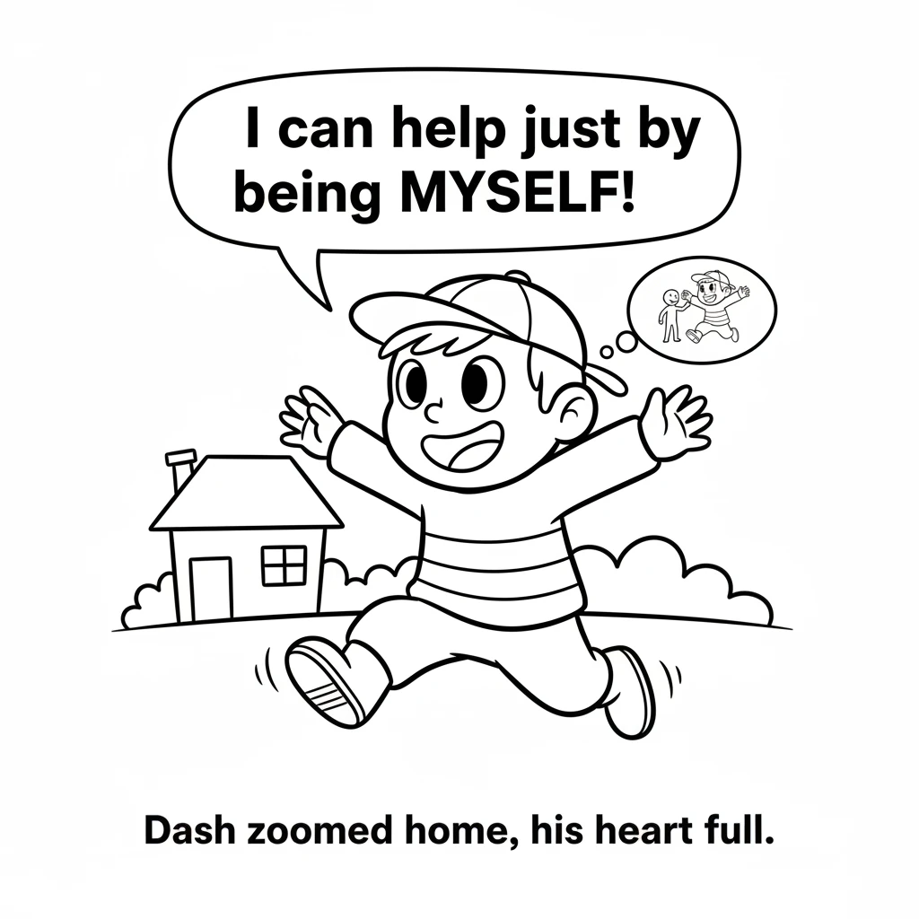 Dash zoomed home, his heart full. He understood now that his size wasn't a problem; it was his unique strength! He knew his special purpose was to hel