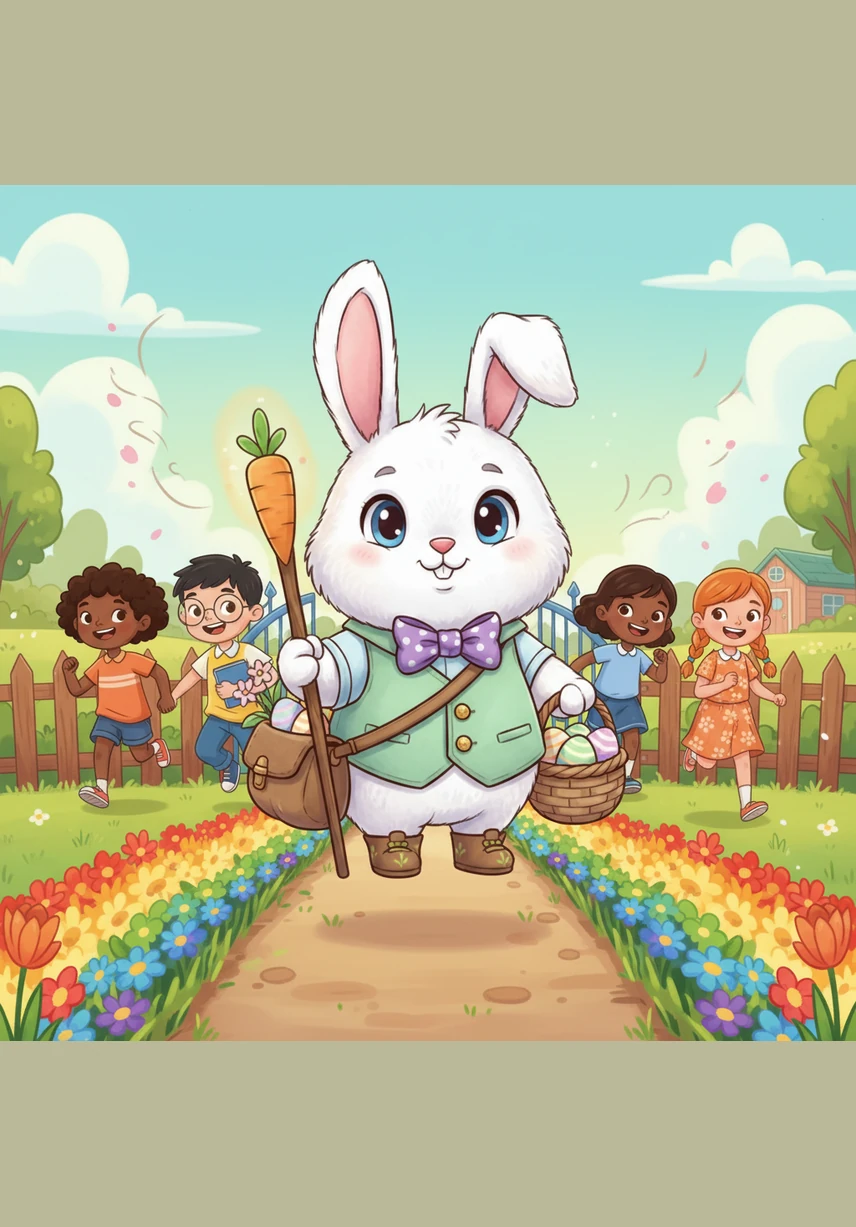 Racing with joy, the children ran toward the village community garden, following the colorful flowers that looked just like a rainbow. The air was sweet with the scent of spring blossoms.