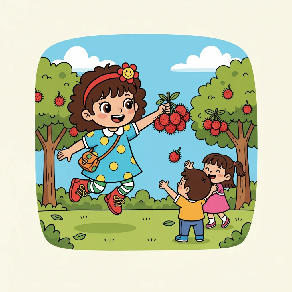 Tata selalu ingat pesan ibunya untuk berbagi kepada sesama. Ia sangat suka berbagi buah rambutan kepada teman-temannya.