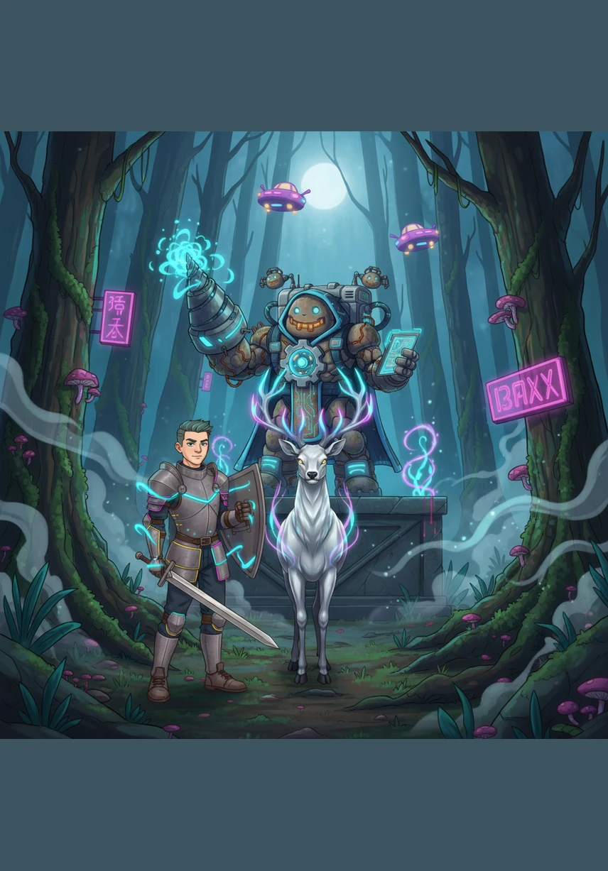 The silver stag transforms into the Guardian of the Woods, a tall figure draped in leaves and starlight. The Guardian thanks Ren for his compassion and bravery, gifting him a cloak woven from moonbeams that will always guide him home. Ren accepts the gift with humility, knowing his journey has changed him forever.