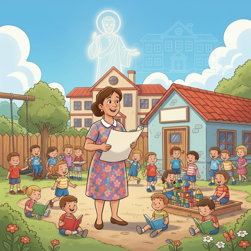 Sofía, ahora una mujer sabia y experimentada, observa con orgullo. Su corazón se llena de alegría al ver a tantos niños felices. El espíritu de San Pablo Apóstol ha guiado a generaciones de estudiantes, enseñándoles valores y amor por el conocimiento.