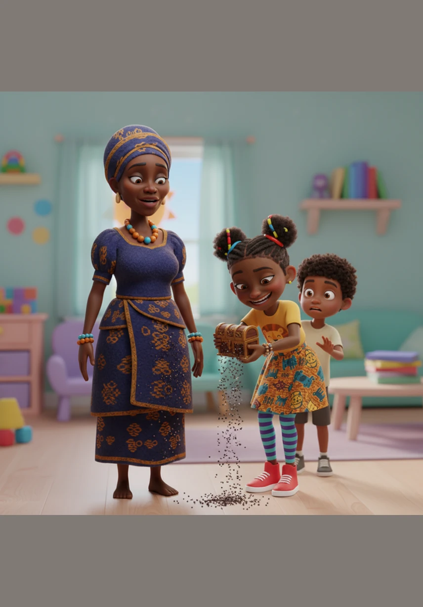 Spying from behind the tall grasses, the wicked stepmother discovered the secret of the magical tree and grew wild with spite. She summoned the village woodcutters and ordered them to chop it down, hoping to break Zola's spirit by destroying her only source of peace.