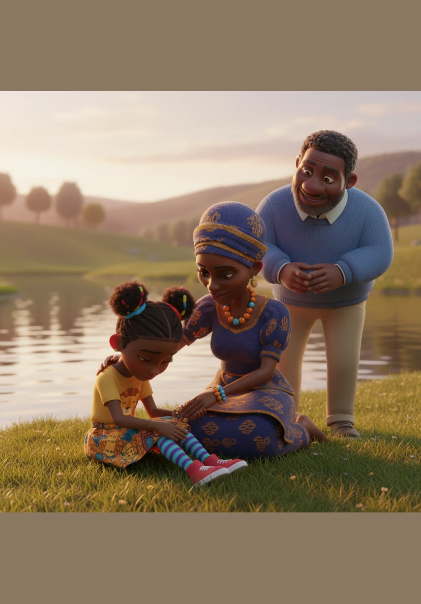 Heartbroken by the loss of her beloved tree, Zola was then commanded to perform an impossible task: she had to wash a soot-covered cooking pot until it turned as white as fresh milk. She sat by the rushing river and wept, her tears falling into the water as she scrubbed the stubborn black stains.