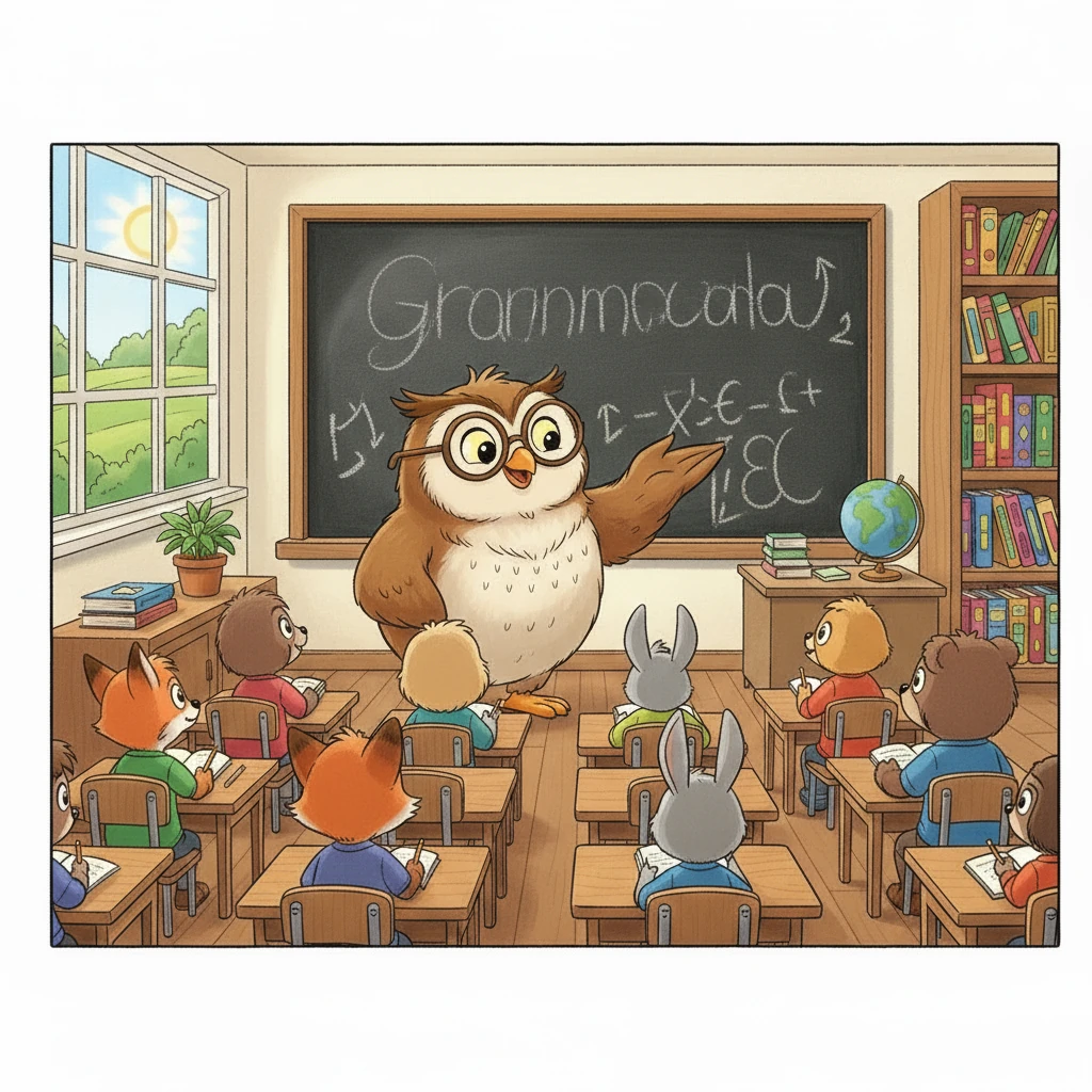 Professor Grammar pointed to a sentence: 'I have eaten an apple.' He explained that the present perfect described actions that began in the past and continue to have relevance now. The students listened intently, their eyes sparkling with curiosity.