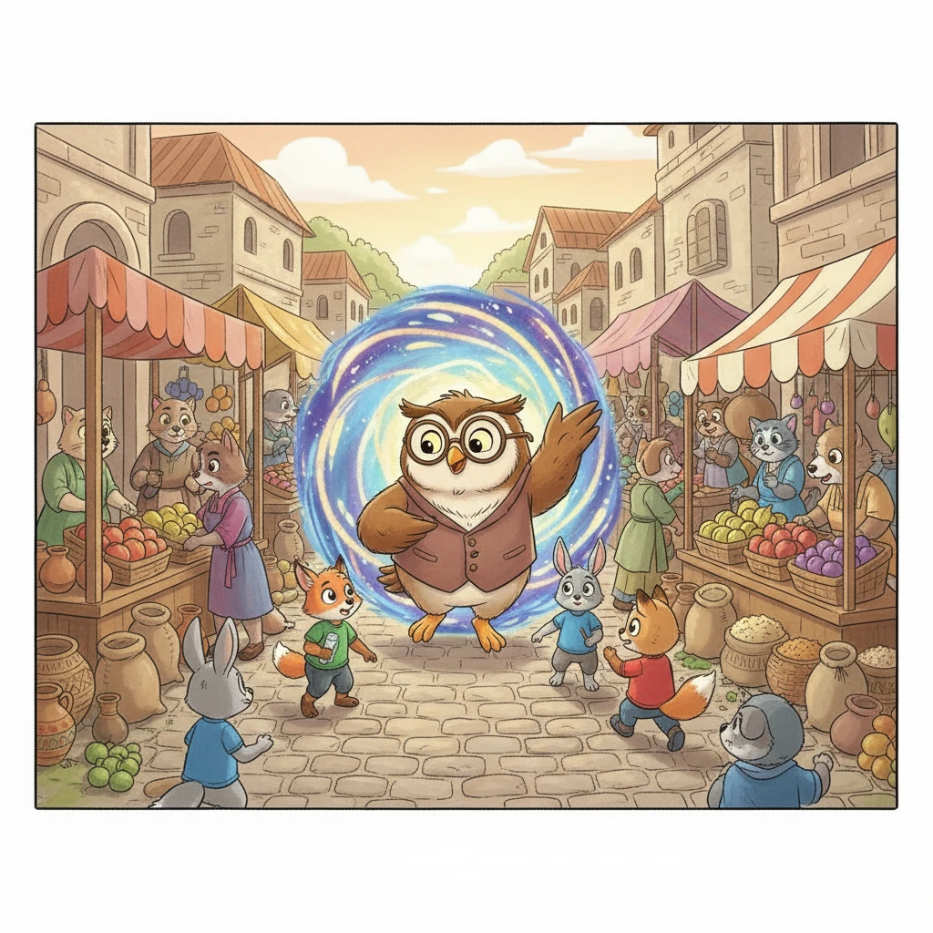 Suddenly, a time-traveling portal shimmered into existence! Professor Grammar, always up for an adventure, led his students through the swirling light. They were transported to a bustling marketplace of the past.