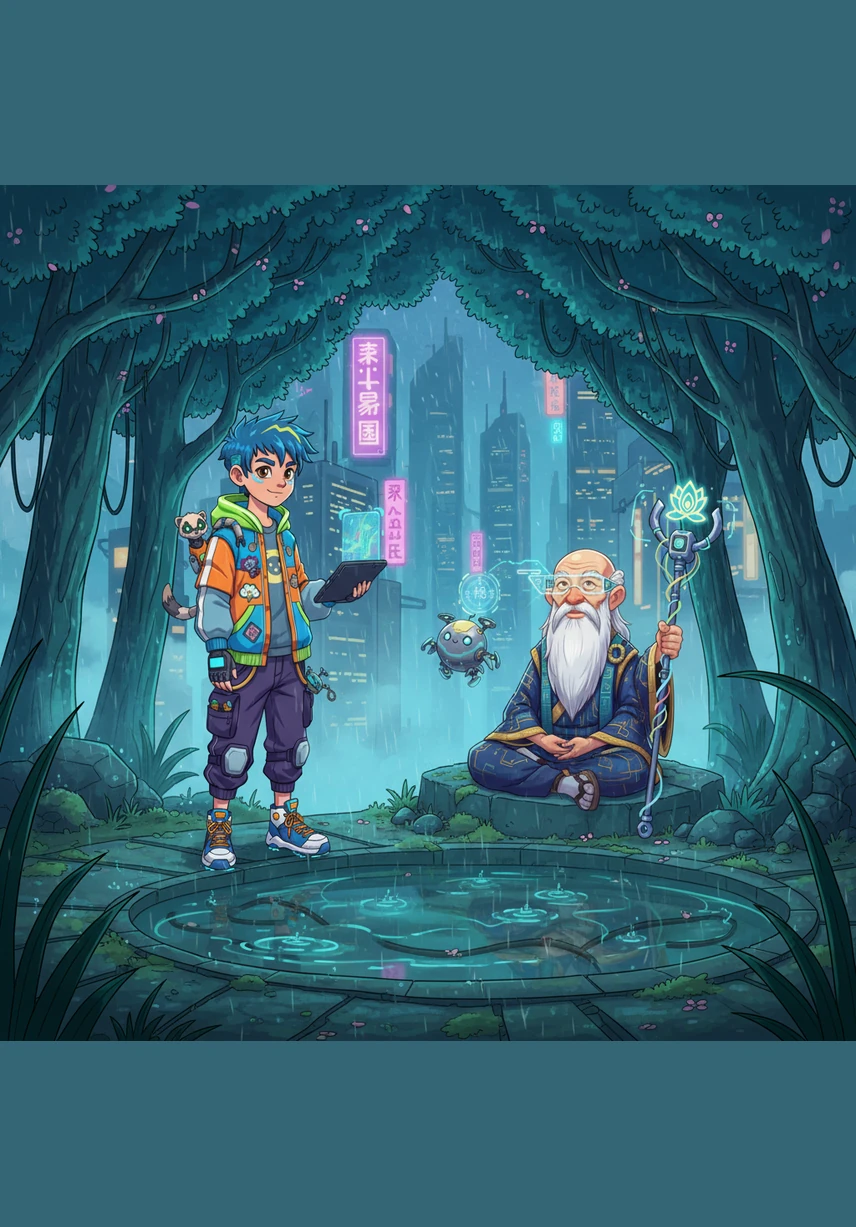 He found Master Kaito sitting perfectly still by the edge of a small, murky pond. The old monk did not look up, his presence as steady and calm as the ancient stones surrounding the water.