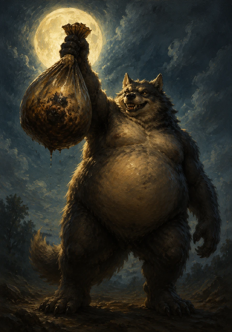 The wolf beast sealed the bag completely shut, trapping Leo inside the dark, putrid environment filled with thick fumes and waste. It held the bulging pouch up to the moonlight, admiring its work with a cruel, satisfied grin.