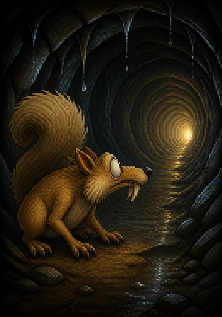 Scrat se krčí v temnotě vlhkého tunelu a s nadějí upírá zrak k malému světýlku v dálce. Cítí, že se blíží k něčemu velkolepému, co navždy změní jeho putování.
