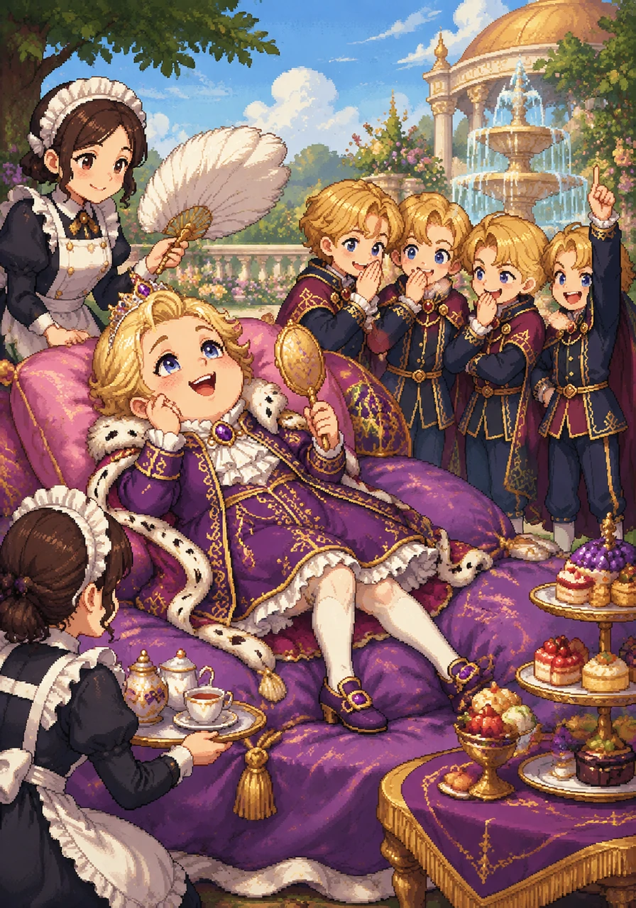 In the heart of the Golden Shell Kingdom lived Princess Millie Lilly, a highly pampered and wealthy egg girl who wore a tiny, glittering diamond tiara. She spent her days lounging on satin pillows in the palace gardens, surrounded by servants who catered to her every whim.