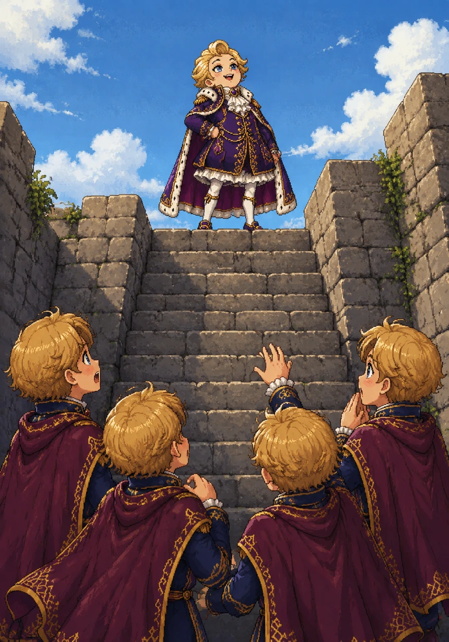 With the help of her loyal guards, Millie Lilly scrambled up the steep stone steps until she reached the very peak of the high wall. She stood tall on her fragile porcelain feet, looking down at her amazed friends with a smug, triumphant grin.