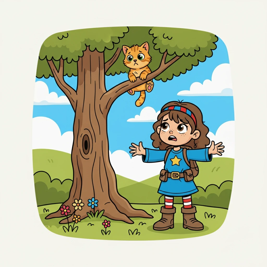 "It's not safe up there, little one!" Lucy called up to the kitten. The kitten looked scared. Lucy knew she had to save the day.