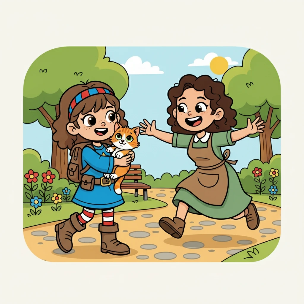 Lucy gently brought the kitten down, and the kitten's owner came running over, overjoyed. The owner gave Lucy a big hug and thanked her for her bravery.