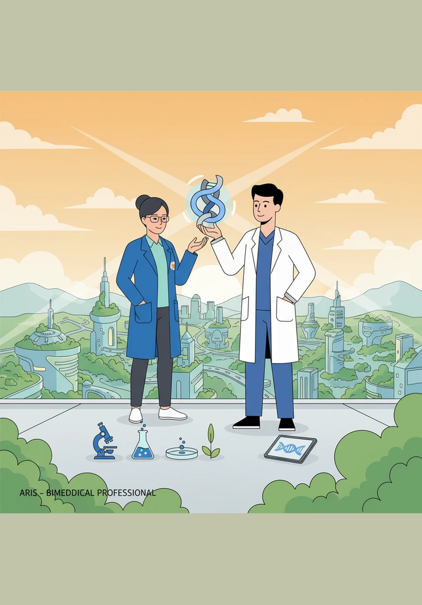 Aris stands atop a high vantage point, looking out over an endless, organized horizon of interconnected knowledge. The once-fragmented data is now a powerful tool for healing the world, paving the way for the future of research and the Google Research Fellowship.