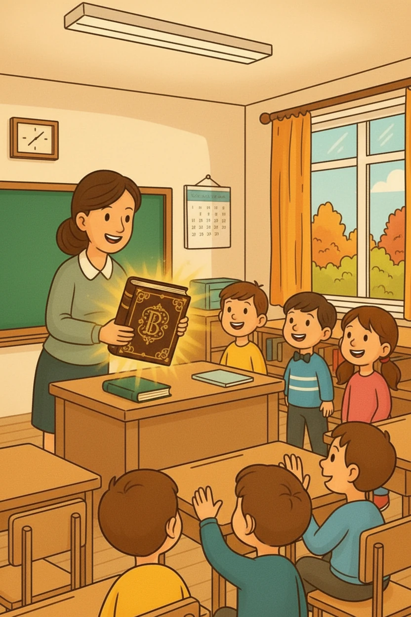 В малко българско училище, на 1 ноември, първокласниците с нетърпение очаквали своята учителка. Тя влязла в класната стая и носела стара книга с кожена корица и златни букви. На нея пишело: „Будителите оживяват!“. Децата били любопитни и готови за приключение.