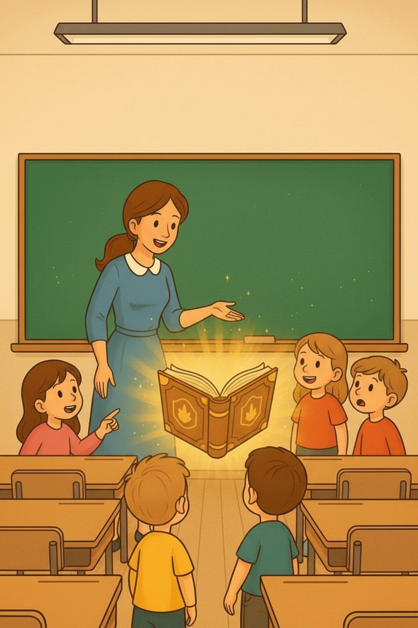 Учителката обяснила, че книгата е вълшебна и ще срещнат хората, събудили България. Иванчо и останалите деца отворили книгата с широко отворени очи. Класната стая се озарила от светлина и всички затаили дъх в очакване на чудото.