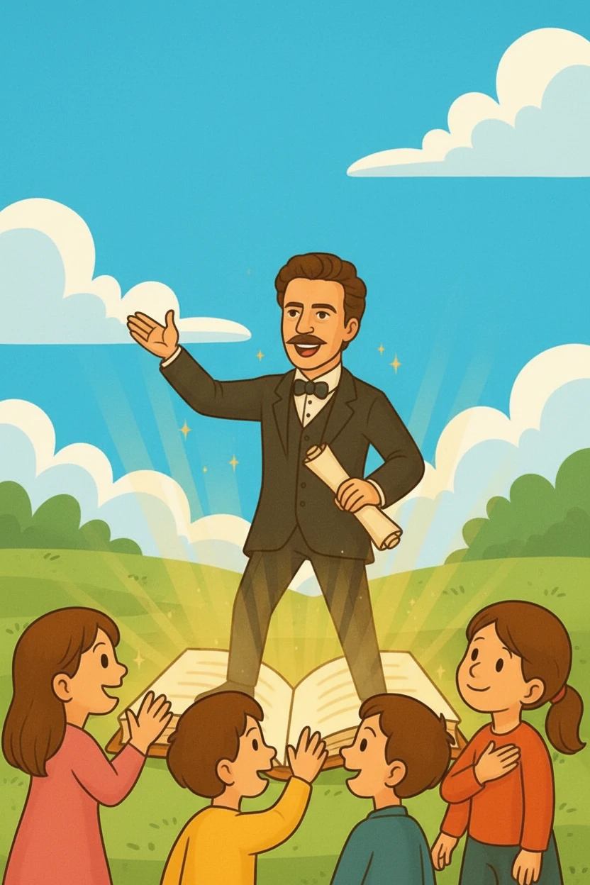 Васил Левски, Апостолът на свободата, излязъл от книгата, споделяйки мечтата си за чиста и свята република. Децата, включително Иванчо, отговорили с ръце на сърцето, обединени от желанието за свобода и справедливост.