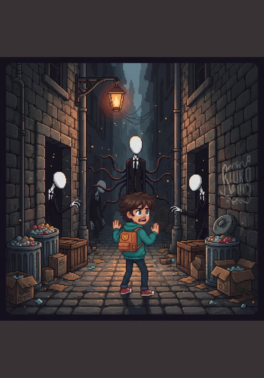 Panic sets in as Jax tries to flee the town, but the trees of Blackwood Forest seem to sprout from every alleyway and corner he turns. He is cornered in a dead-end street by long, black tendrils that emerge from the darkness like ink in water.