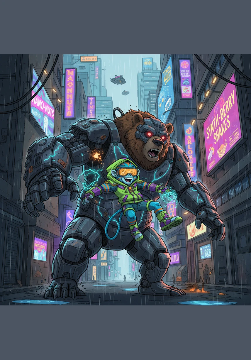 While trying to be very quiet, Macha accidentally tips over a giant pot of warm, spicy sambar. A wave of orange soup flies through the air, landing perfectly on Golu’s surprised nose for a tasty, spicy surprise.