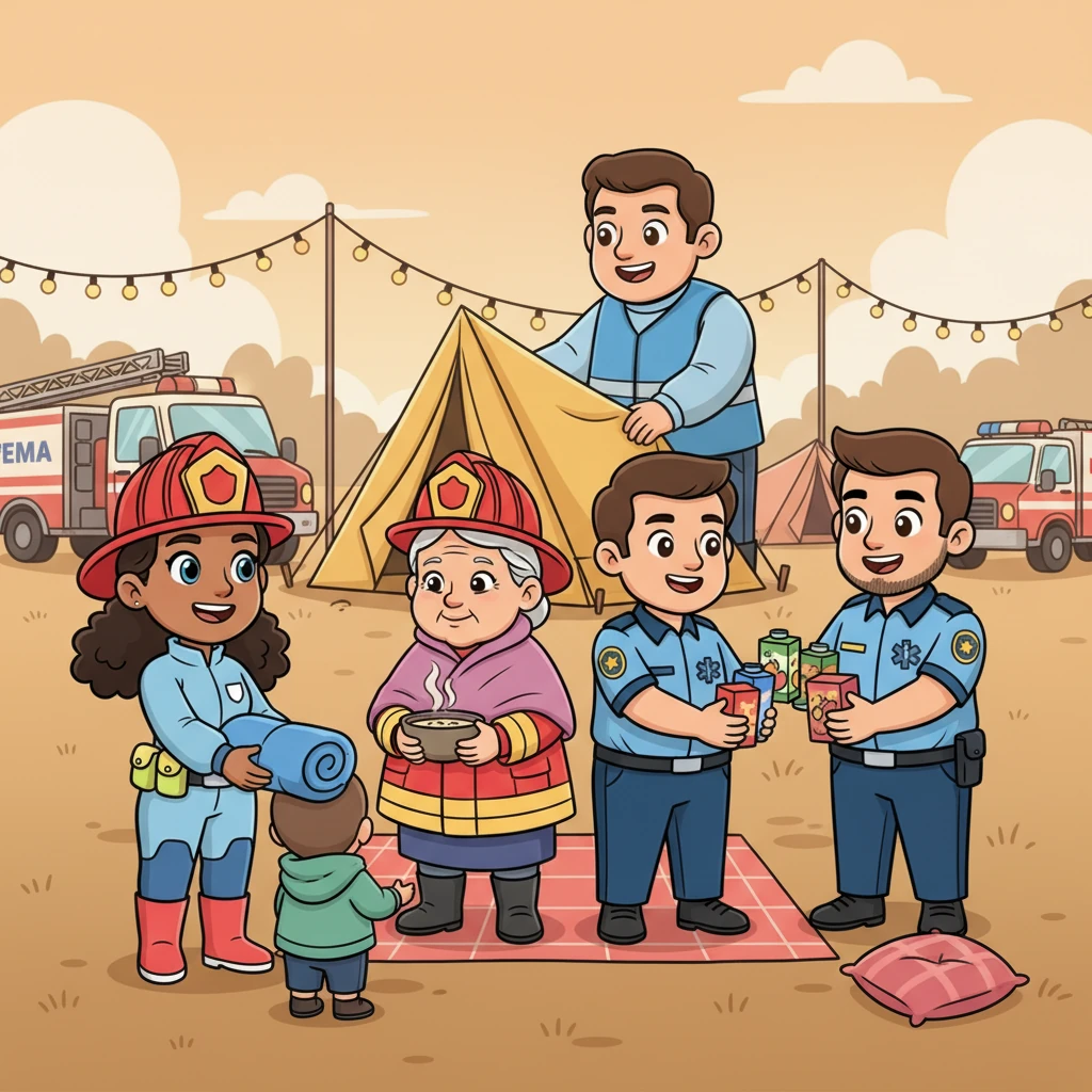 DHS also helps during big emergencies, like when there's a storm or a power outage. Agent Sparkle shows cheerful cartoon firefighters, paramedics, and FEMA workers helping people get back on their feet. They bring blankets, food, and comfort, making sure everyone stays safe and has what they need.