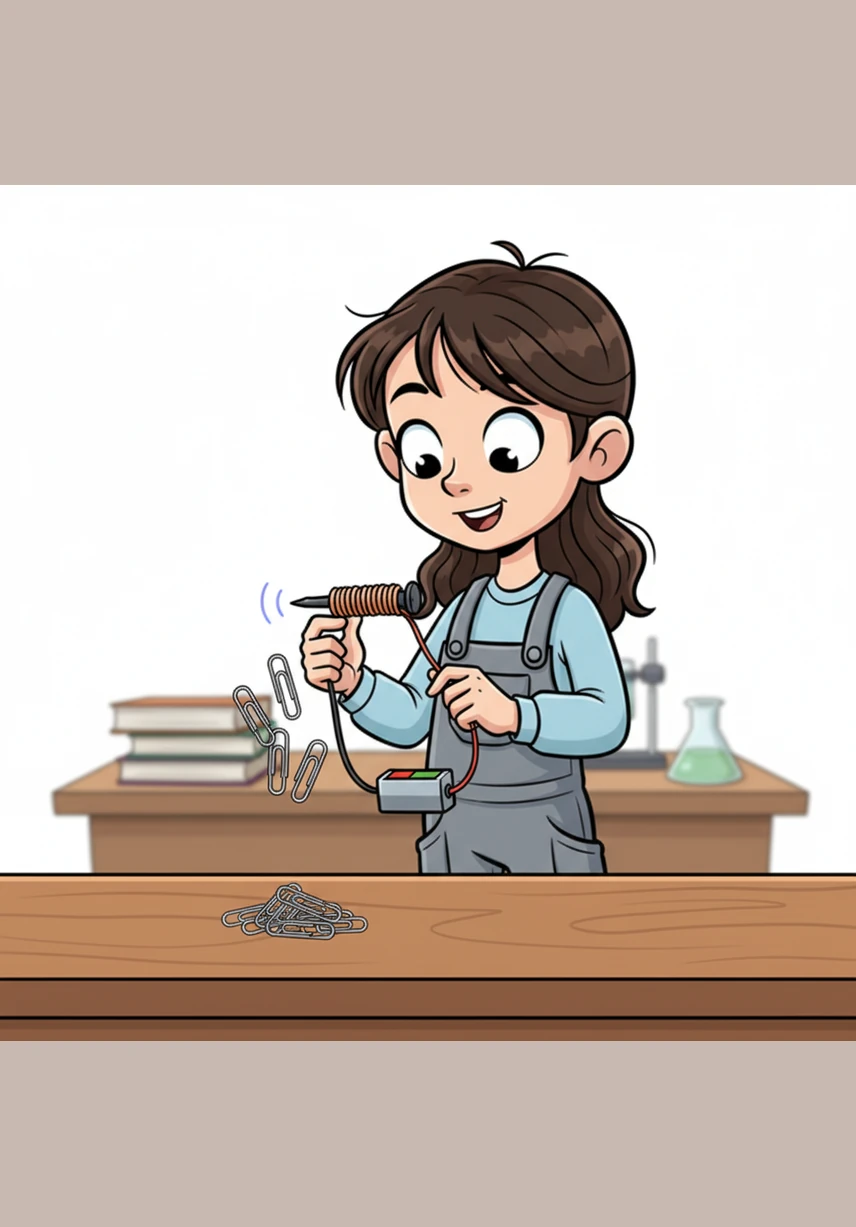 The moment of truth arrives as Lian slowly lowers the nail toward a pile of metal paperclips. Suddenly, a soft click sounds as two paperclips leap up and cling firmly to the tip of the nail.