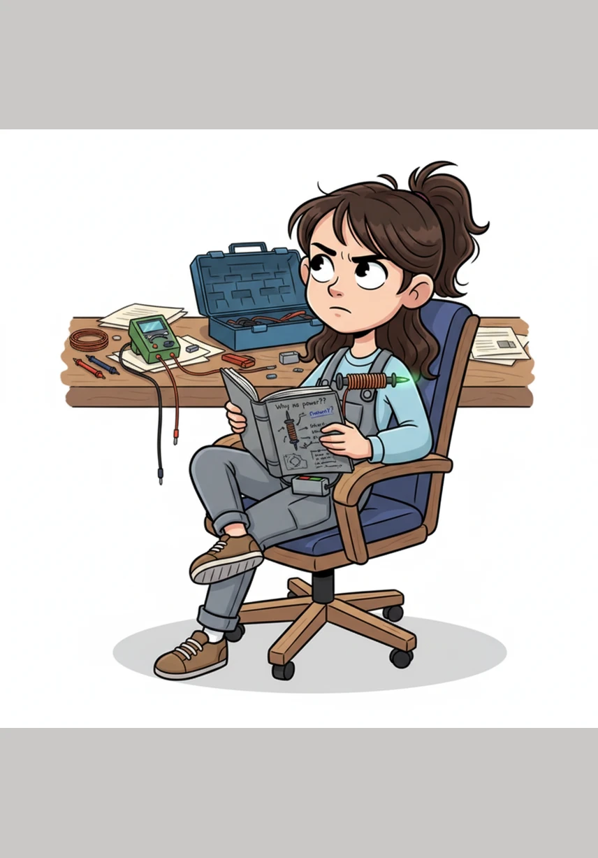 Lian sits back in her chair and thinks deeply, staring at the short wire and the small battery. She feels a bit stuck, but her scientific mind refuses to give up on finding a solution.