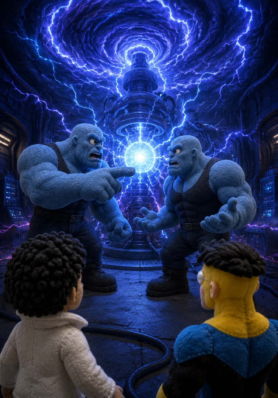 In a dark, high-tech lab beneath Chicago, the blue-skinned Mauler Twins argue over a screaming dimensional machine. Energy spirals across the ceiling, crackling with an unstable power that threatens to tear the fabric of space apart.