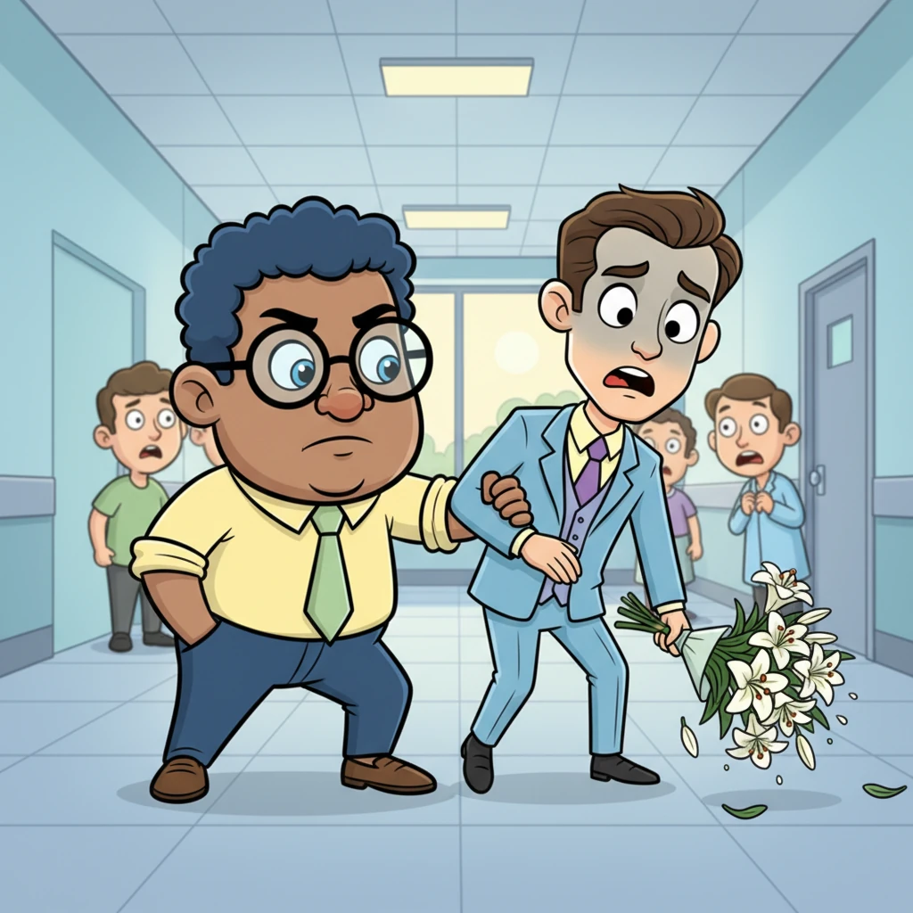 In the hospital hallway, Leo firmly grasped Julian Vane's arm, stopping him mid-stride. Julian's dashing smile vanished, his face turning an ashen gray as a bouquet of lilies slipped from his suddenly limp hand.