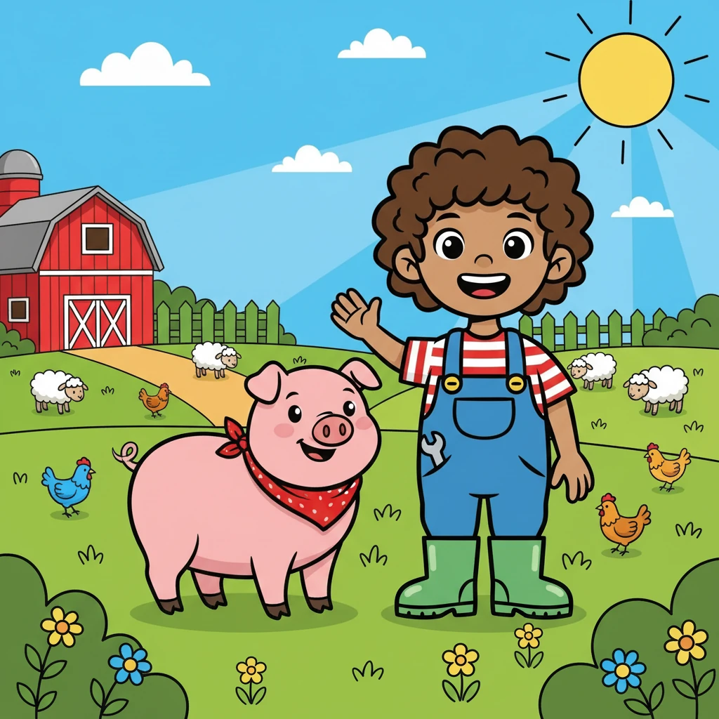 Pip the pig lived on Farmer Giles' farm. The sun shone, and the day was bright. Pip loved to help out, but today was different.